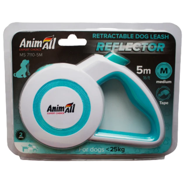 Поводок-рулетка AnimAll Reflector для собак весом до 25 кг, 5 м, голубо-белая