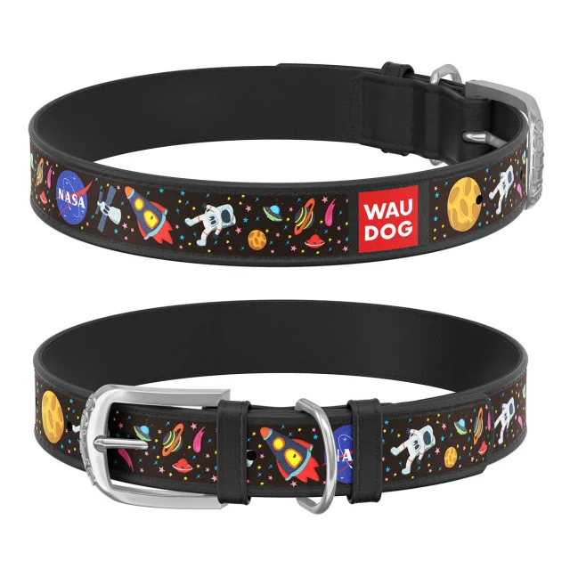 Ошейник WAUDOG Design с рисунком "NASA" ширина 12 мм, длина 19-25 см, черный
