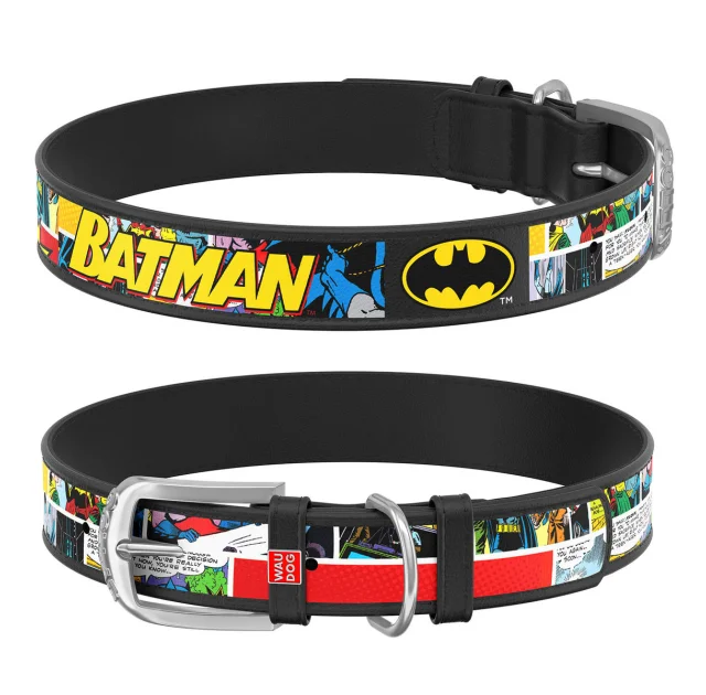 Ошейник WAUDOG Design с QR паспортом, рисунок "Бэтмен1" ширина 12 мм, длина 18-24 см, черный