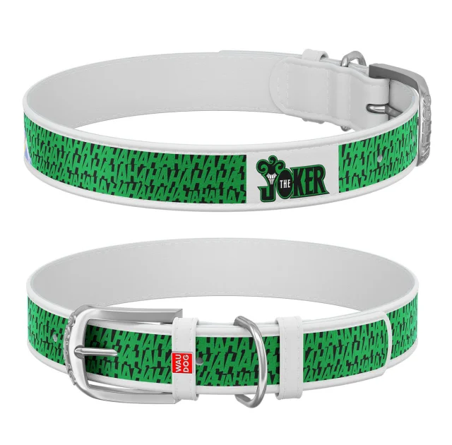 Нашийник WAUDOG Design з QR паспортом, малюнок "Джокер" ширина 25 мм, довжина 37-48 см, білий