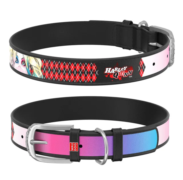 Нашийник WAUDOG Design з QR паспортом, малюнок "Харлі Квінн" ширина 12 мм, довжина 20-28 см, чорний