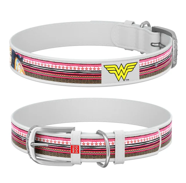 Ошейник WAUDOG Design с QR паспортом, рисунок "Чудо-женщина" ширина 12 мм, длина 20-28 см, белый