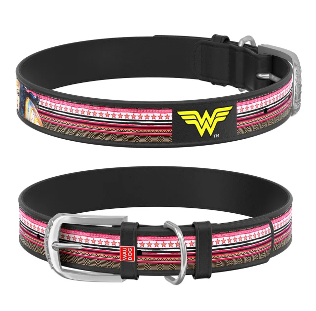 Ошейник WAUDOG Design с QR паспортом, рисунок "Чудо-женщина" ширина 25 мм, длина 37-48 см, черный
