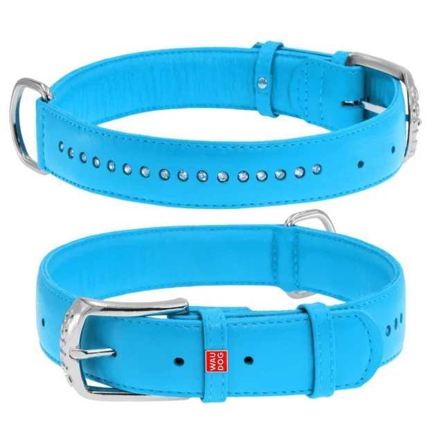 Ошейник WAUDOG GLAMOUR, со стразами, ширина 25 мм, длина 38-49 см, голубой
