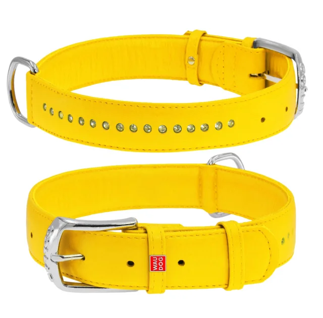 Ошейник WAUDOG GLAMOUR, со стразами, ширина 25 мм, длина 38-49 см, желтый