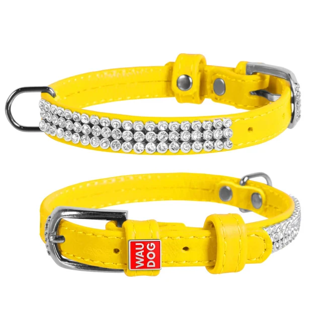 Ошейник WAUDOG GLAMOUR, со стразами, ширина 12 мм, длина 21-29 см, желтый
