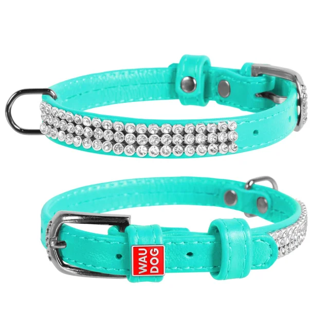 Ошейник WAUDOG GLAMOUR, со стразами, ширина 12 мм, длина 21-29 см, ментоловый