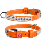 Ошейник WAUDOG GLAMOUR, со стразами, ширина 12 мм, длина 21-29 см, оранжевый