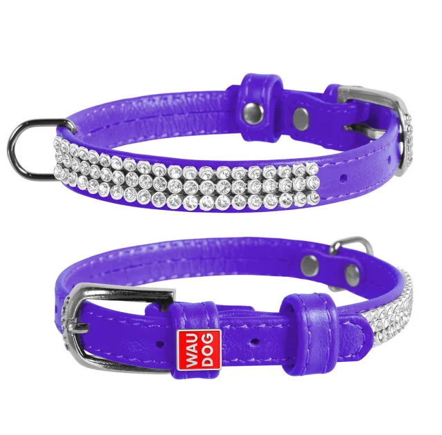 Ошейник WAUDOG GLAMOUR, со стразами, ширина 12 мм, длина 21-29 см, фиолетовый