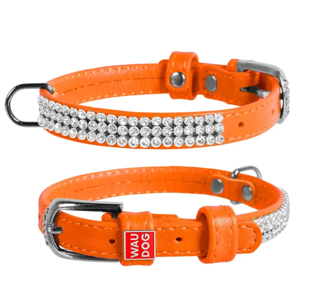 Ошейник WAUDOG GLAMOUR, со стразами, ширина 9 мм, длина 19-25 см, оранжевый