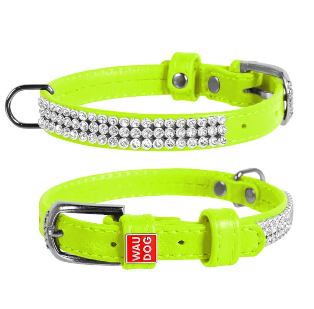 Ошейник WAUDOG GLAMOUR, со стразами, ширина 9 мм, длина 19-25 см, салатовый