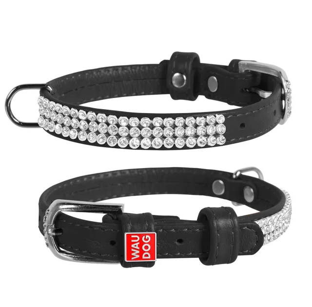 Ошейник WAUDOG GLAMOUR, со стразами, ширина 9 мм, длина 19-25 см, черный