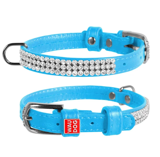 Ошейник WAUDOG GLAMOUR, со стразами, ширина 9 мм, длина 18-21 см, голубой