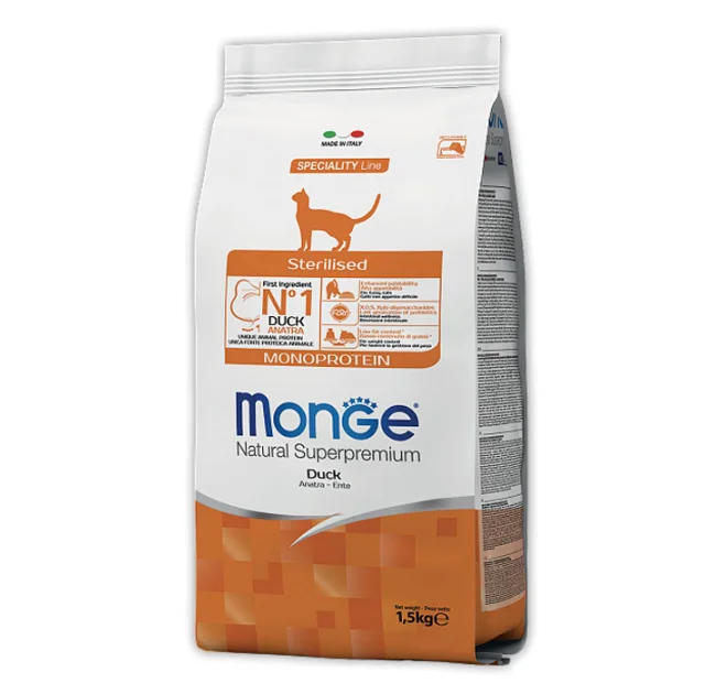 Сухой корм MONGE CAT Sensitive Sterilised для стерилизованных кошек, с уткой, 1.5 кг