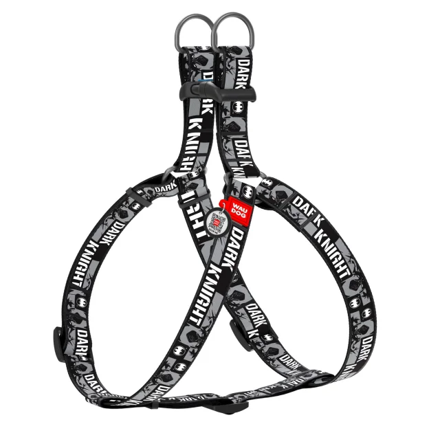 Шлея Waudog Nylon для собак, с QR паспортом, рисунок Темный рыцарь, серый, 15 мм, 40-55 см