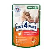 Влажный корм Клуб 4 Лапы Premium для выведения шерсти у кошек, с курицей в соусе, 80 г