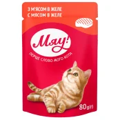 Влажный корм Мяу для кошек, с мясом в желе, 80 г