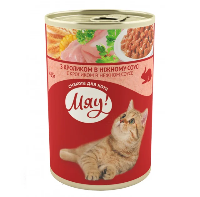 Консерва Мяу для кошек, с кроликом в нежном соусе, 415 г