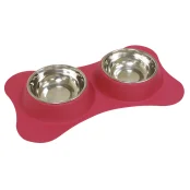 Двойная миска Croci Silicon для содак, нержавейка, красный, 210 мл, 42×25×5 см