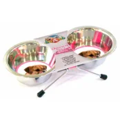 Двойная миска Croci для собак, на подставке, нержавейка, 420 мл, 11 см