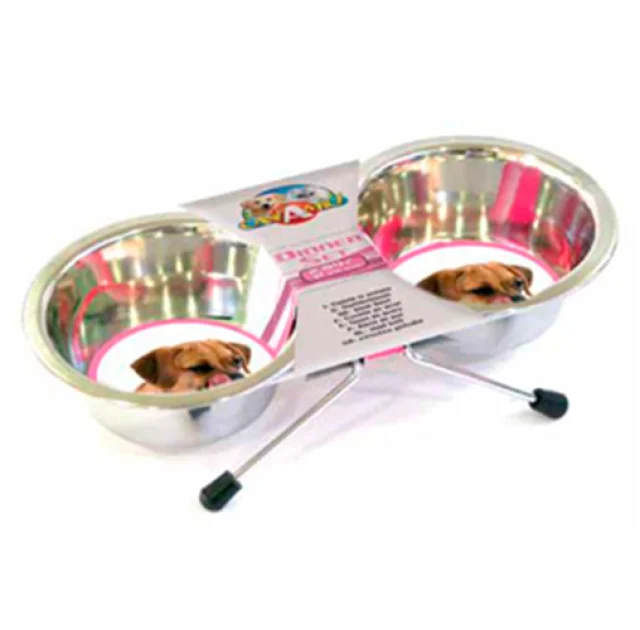 Двойная миска Croci для собак, на подставке, нержавейка, 950 мл, 16 см