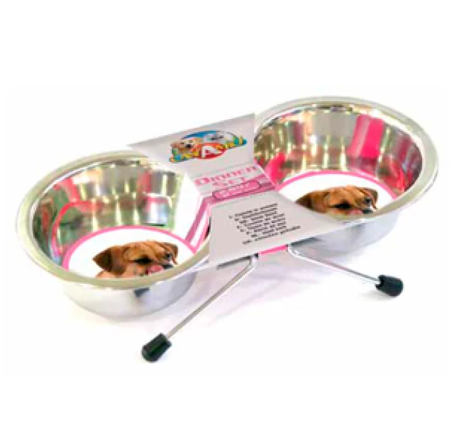 Двойная миска Croci для собак, на подставке, нержавейка, 470 мл, 13 см