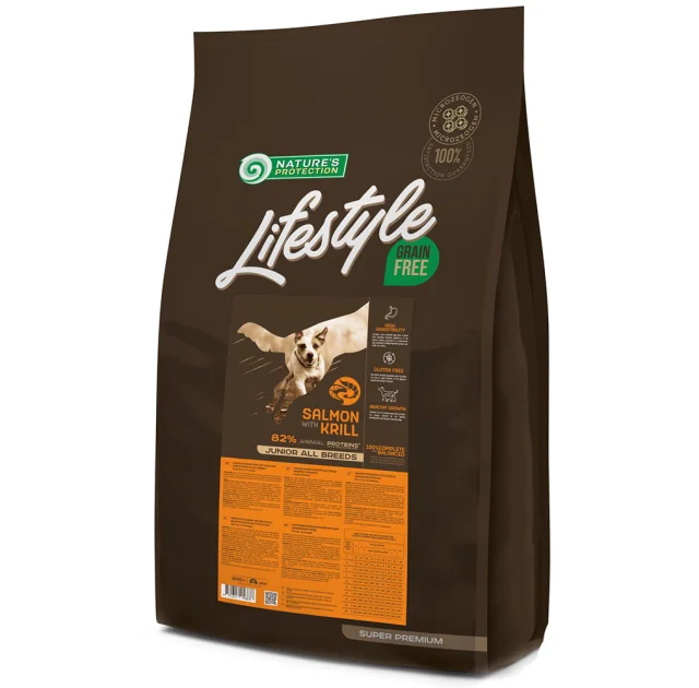 Сухой корм Nature's Protection Lifestyle Grain Free Junior для щенков, с лососем и крилем, 10 кг