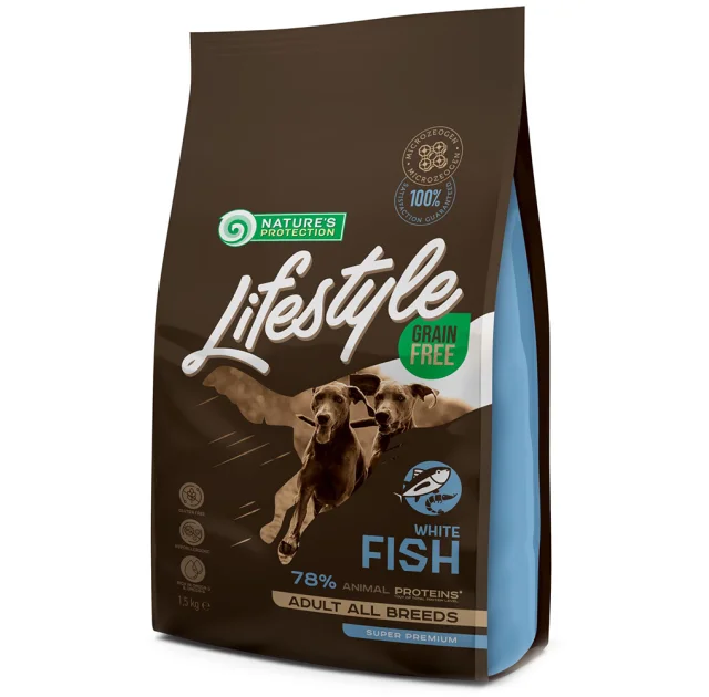 Сухой корм Nature's Protection Lifestyle Grain Free White Fish Adult для собак, с белой рыбой, 1.5 кг