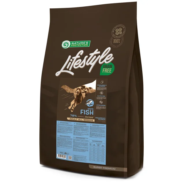 Сухой корм Nature's Protection Lifestyle Grain Free White Fish Adult для собак, с белой рыбой, 10 кг