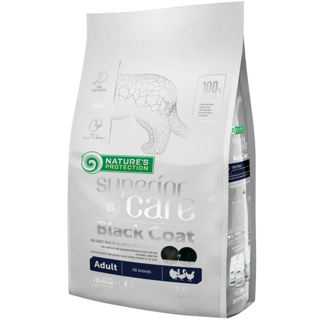 Сухой корм Nature's Protection Black Coat Adult для собак с черным цветом шерсти, с птицей, 1.5 кг