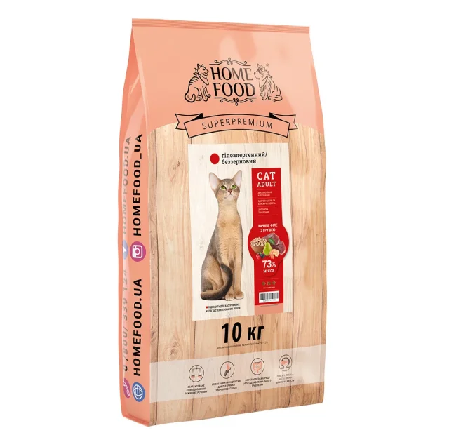 Сухой беззерновой корм Home Food для кошек, гипоаллергенный, с утиным филе и грушей, 10 кг