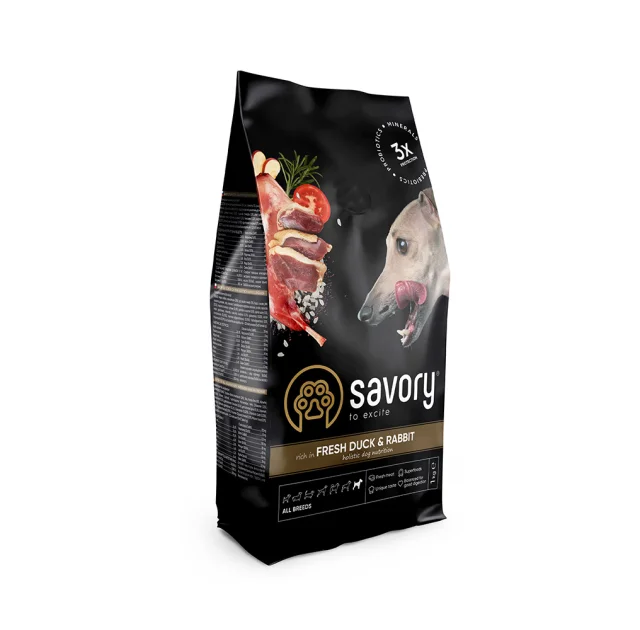 Сухий корм для собак усіх порід Savory, зі свіжим м’ясом качки та кроликом, 1 кг