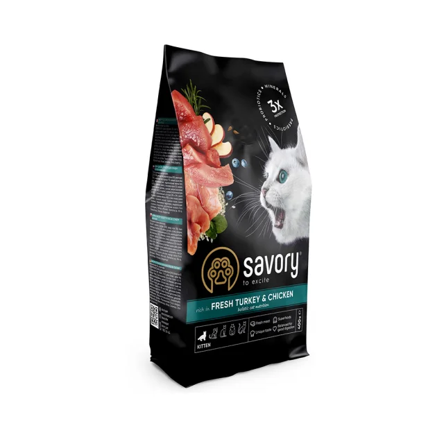 Сухий корм для кошенят Savory, зі свіжим м’ясом індички та курки, 400 г