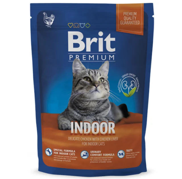 Сухой корм Brit Premium Cat Indoor, для кошек, живущих в помещении, с курицей, 1.5 кг