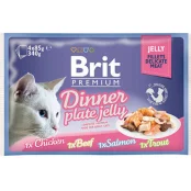 Влажный корм Brit Premium Cat набор паучей, для кошек, обеденная тарелка в желе, 4 шт, 85 г