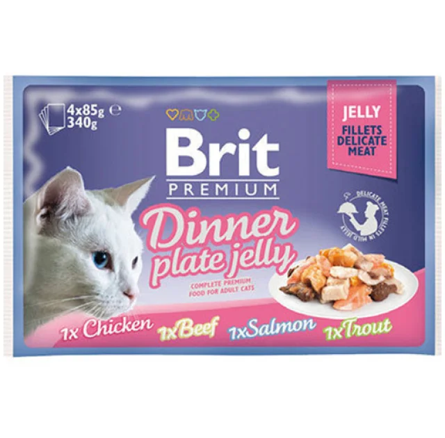 Влажный корм Brit Premium Cat набор паучей, для кошек, обеденная тарелка в желе, 4 шт, 85 г