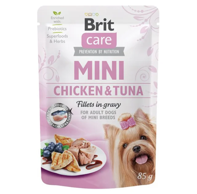 Влажный корм Brit Care Mini pouch, для собак, филе курицы и тунца в соусе, 85 г