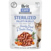 Вологий корм Brit Care Cat pouch, для стерилізованих кішок, філе качки та індички в желе, 85 г