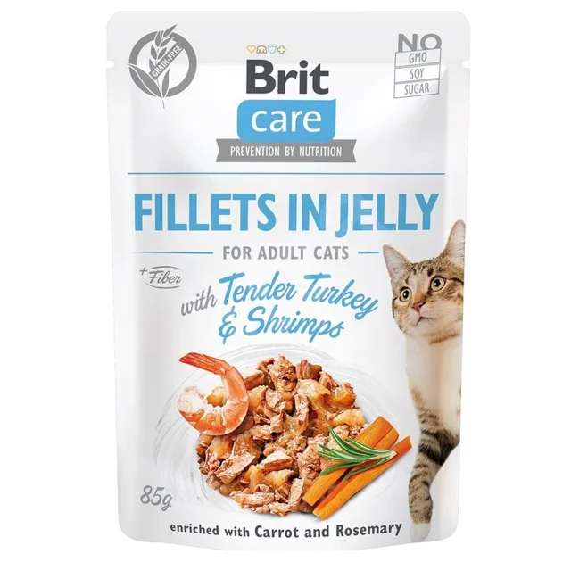 Вологий корм Brit Care Cat pouch, для кішок, філе індички з креветками в желе, 85 г