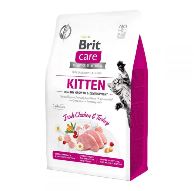 Сухой корм Brit Care Cat GF Kitten HGrowth & Development, для котят, с курицей и индейкой, 2 кг