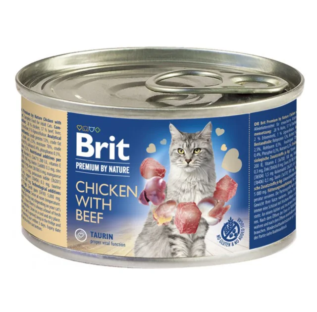 Консерва Brit Premium by Nature Cat, для кошек, курица с говядиной, 200 г