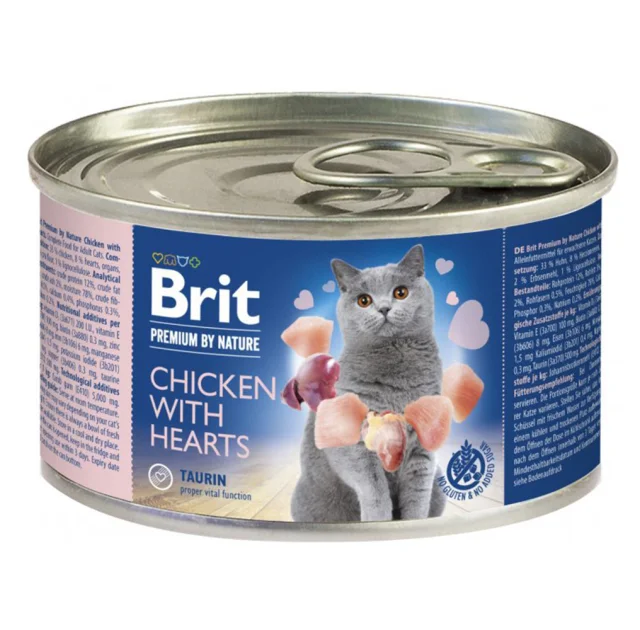 Консерва Brit Premium by Nature Cat, для кошек, курица с сердечками, 200 г