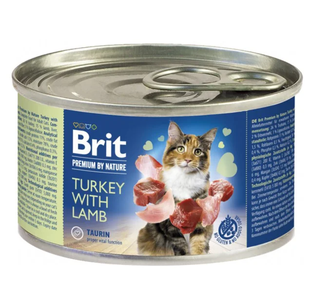 Консерва Brit Premium by Nature Cat, для кошек, индейка с ягненком, 200 г