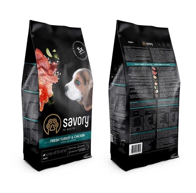 Сухий корм для цуценят Savory, зі свіжим м’ясом індички та куркою, 1 кг