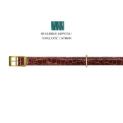 Нашийник Cristel для собак тришаровий, з золотою фурнітурою, шкіра, принт кайман, 12 мм / 30 см, бірюзовий