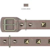 Нашийник Cristel "Ромб" для собак, зі шкіри, прошитий, з прикрасою, 25 мм / 41-50 см, бежевий