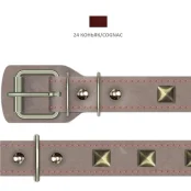 Нашийник Cristel "Ромб" для собак, зі шкіри, прошитий, з прикрасою, 25 мм / 41-50 см, коньяк