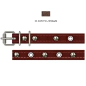 Ошейник Cristel для собак, из лакированной кожи зенит, прошитый, с украшением "микс", 14 мм / 27-35 см, коричневый