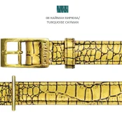 Нашийник Cristel для собак, тришаровий, принт "кайман", з фурнітурою "золото", замша, 20 мм, бірюзовий