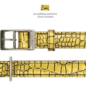 Нашийник Cristel для собак, тришаровий, принт "кайман", з фурнітурою "нікель", шкіра, 20 мм, золото